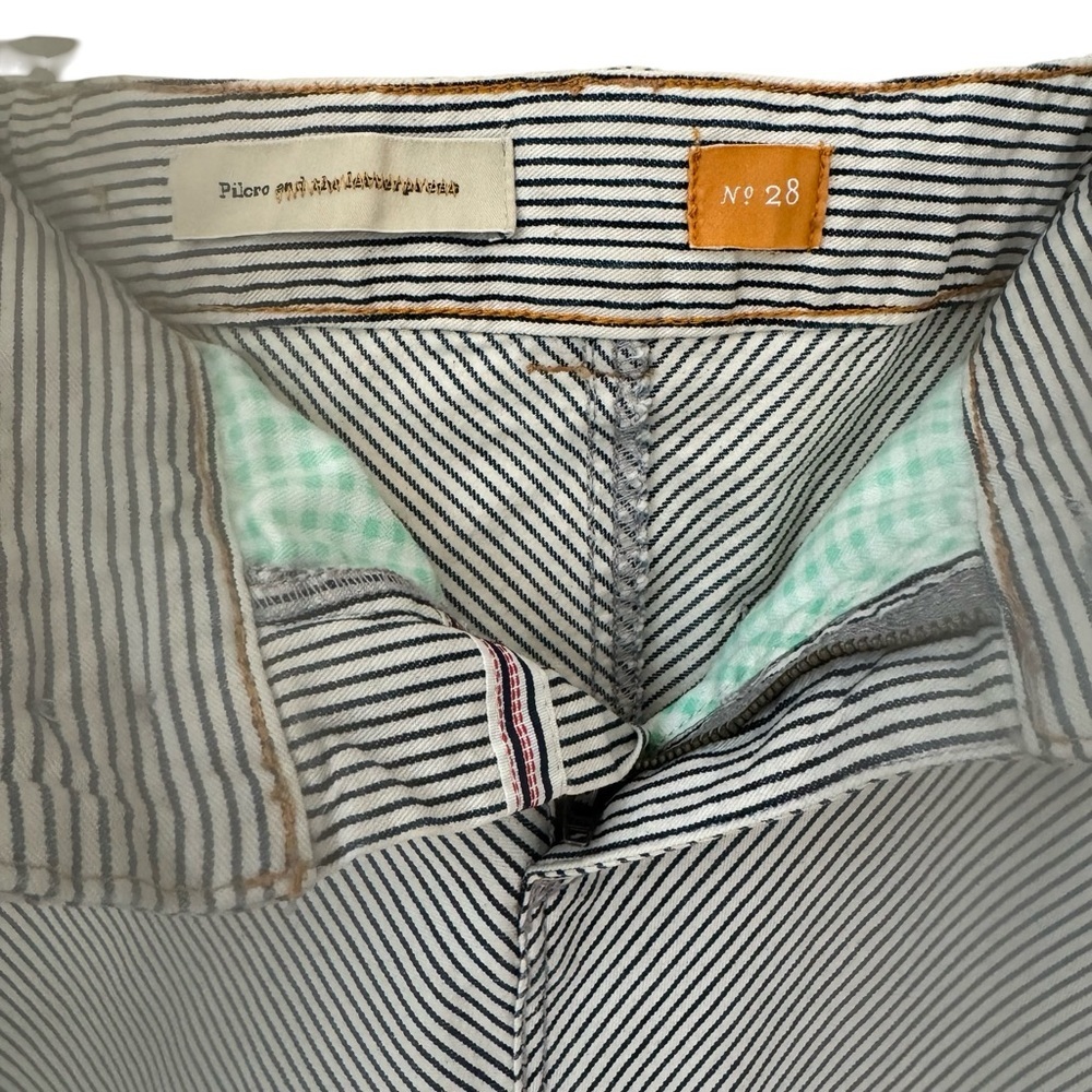 PILCRO Anthropologie Railroad Stripe Denim Skirt A-Line Blue and White Size 28 - Picture 3 of 16